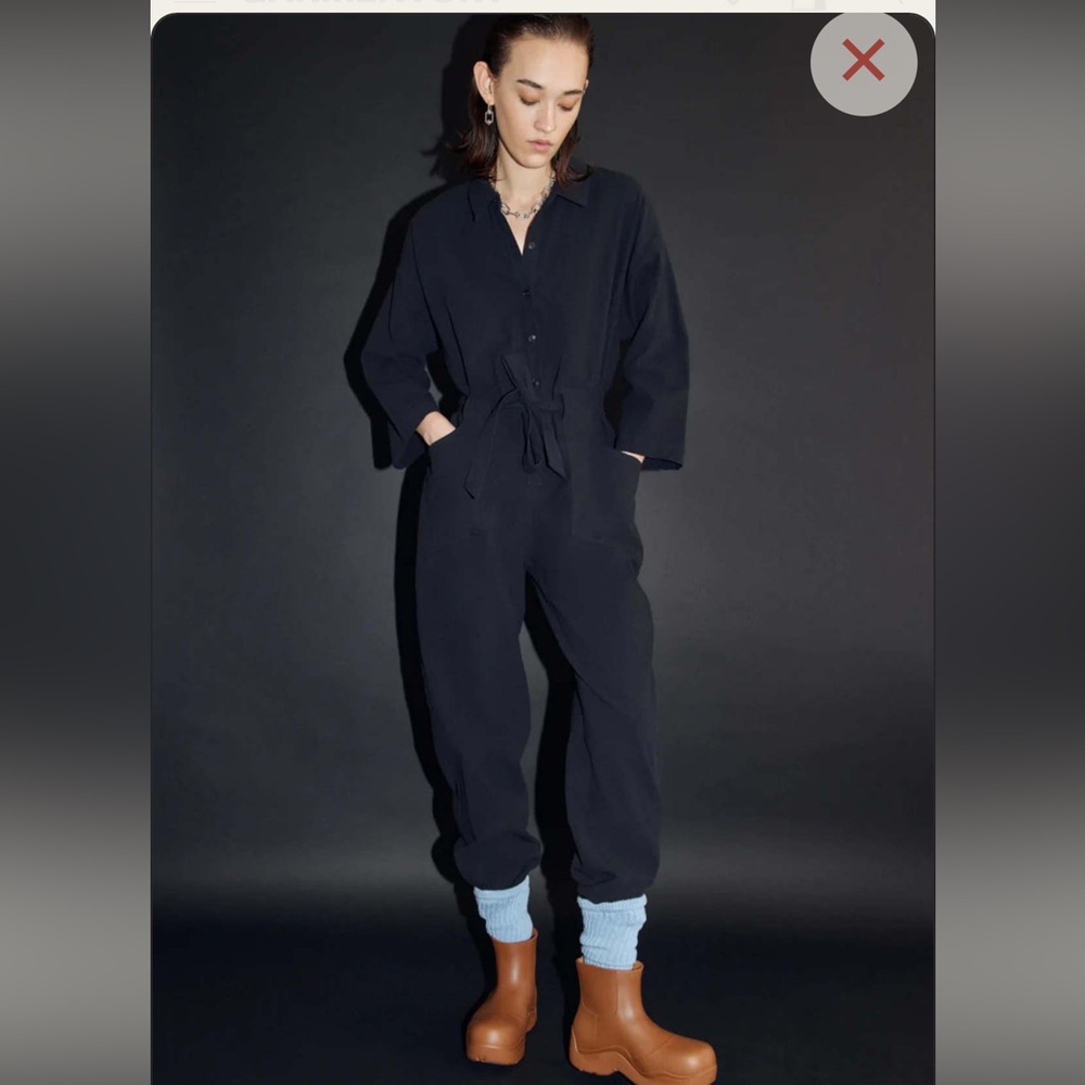 Garmantory Eve Gravel Adjani Jumpsuit Washed Black Belted‎ Size Small